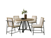 Tate - Round Dining Table With Cream Color Upholstered Chairs (Set of 5) - Oak Finish - R&R Furniture Gallery (Fountain Valley, CA)