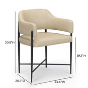 Sezanne vegan leather taupe dining arm chair by TOV Furniture, showcasing a modern design with sleek armrests and plush seating.
