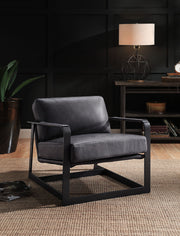Locnos - Accent Chair - Gray Top Grain Leather & Black - R&R Furniture Gallery (Fountain Valley, CA)