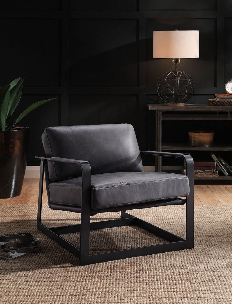 Locnos - Accent Chair - Gray Top Grain Leather & Black - R&R Furniture Gallery (Fountain Valley, CA)