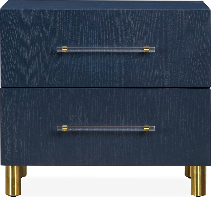 Argento Two Drawer USB Charging Nightstand in Navy Blue and Burnished Brass
