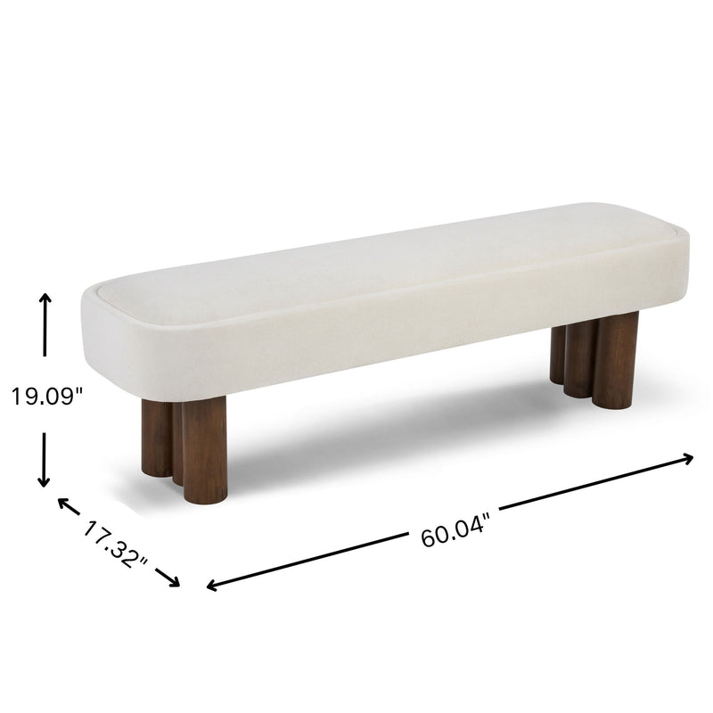 Indoor upholstered dining bench by Noble House with plush fabric and wooden legs, ideal for modern dining room seating.