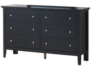 Glory Furniture Primo dresser with six drawers, dark wood finish, and sleek modern design for bedroom storage.