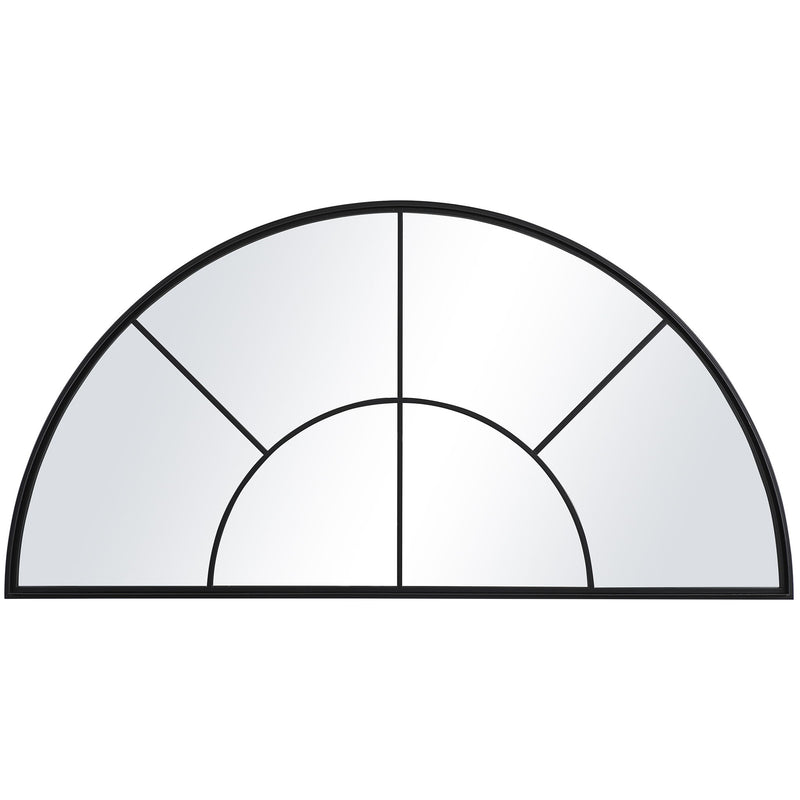 Black iron window arch mirror by Uttermost with a vintage-inspired arched design and decorative frame.