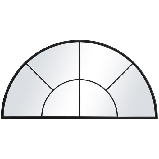 Black iron window arch mirror by Uttermost with a vintage-inspired arched design and decorative frame.