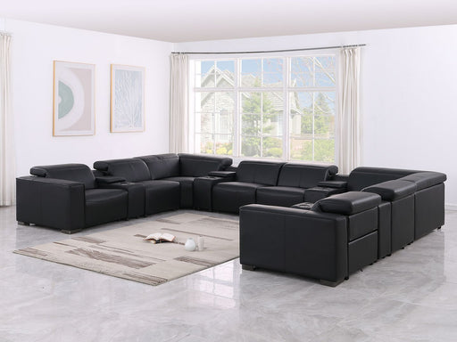 1208 - 12 Piece U Shaped Leather Sectional With 4 Power Recliners & Power Headrest - R&R Furniture Gallery (Fountain Valley, CA)