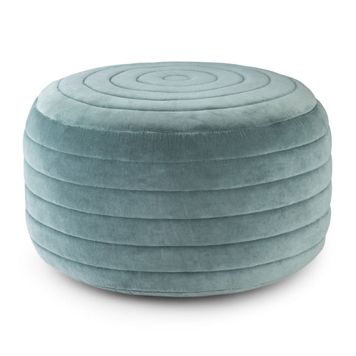 Simpli-Home Vivienne upholstered round pouf, soft fabric accent pouf with plush cushioning for versatile seating or decor.