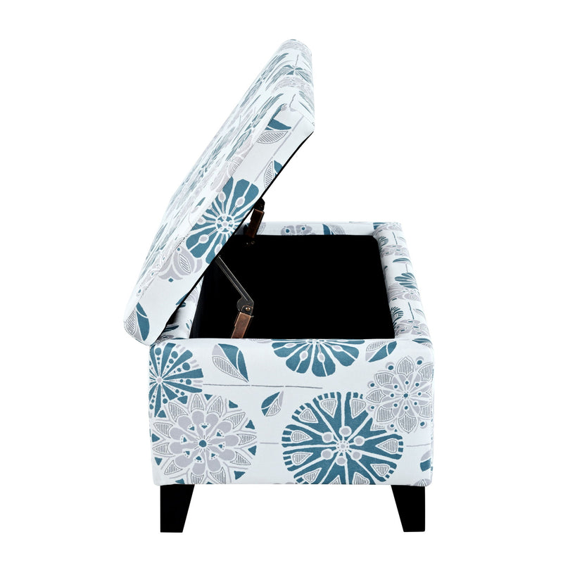 Luxury Storage Ottoman With Floral Patterned Fabric, Soft-Close Hinges, Multi Functional - R&R Furniture Gallery (Fountain Valley, CA)