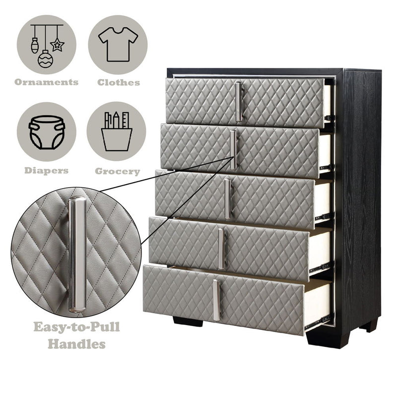 Nicola - Chest - Silver Synthetic Leather & Black - R&R Furniture Gallery (Fountain Valley, CA)