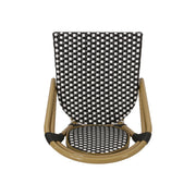 Outdoor rattan and aluminum French bistro chair set by Noble House, featuring stylish, weather-resistant chairs for outdoor dining.