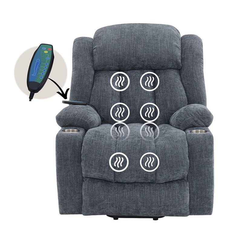 Omarion - Power Recliner With Lift, Heating & Massage - Blue Chenille - R&R Furniture Gallery (Fountain Valley, CA)