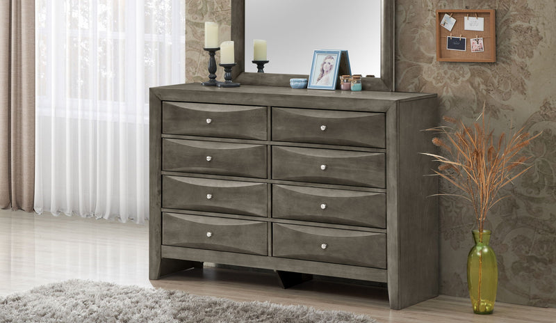 Glory Furniture Marilla dresser with multiple drawers, light wood finish, and modern design for bedroom storage.