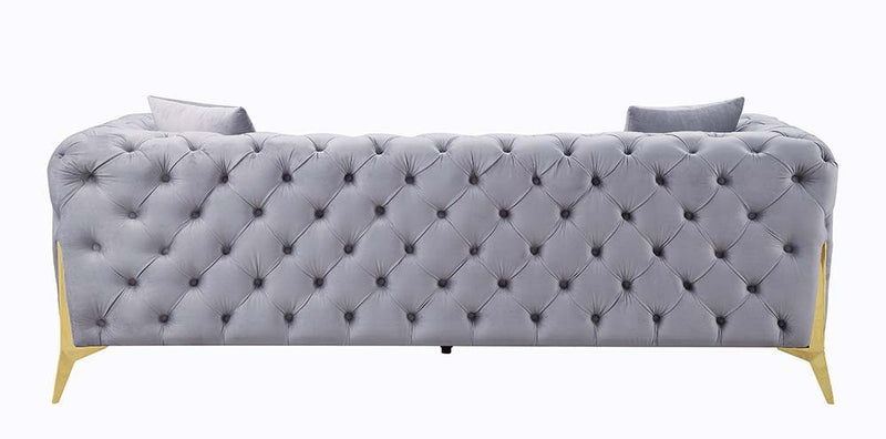 Jelanea - Sofa With 2 Pillows - Gray Velvet & Gold - R&R Furniture Gallery (Fountain Valley, CA)