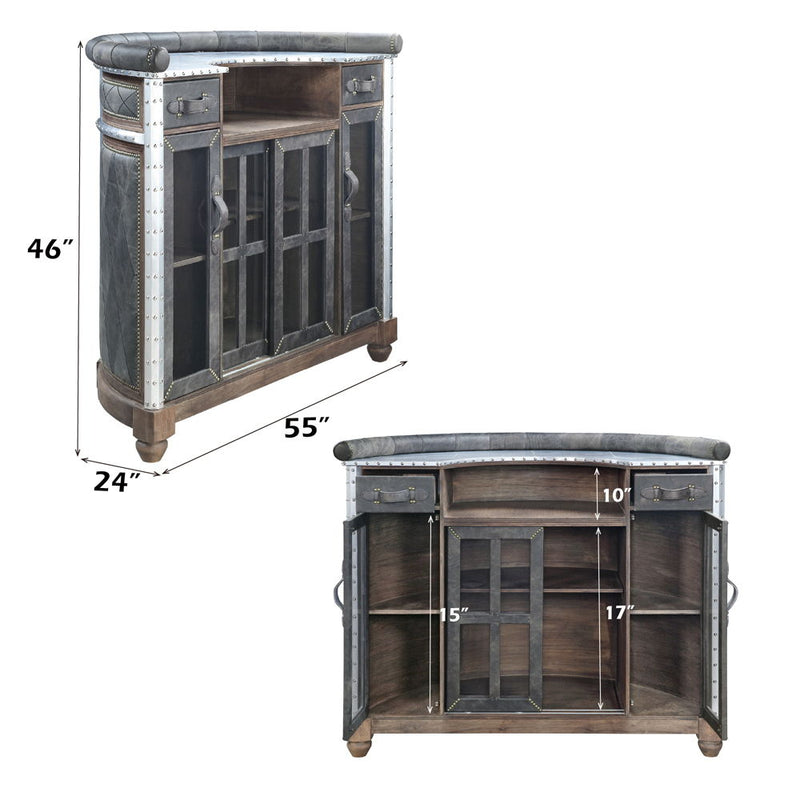 Rahma - Bar Table - Antique Ebony Top Grain Leather & Aluminum - R&R Furniture Gallery (Fountain Valley, CA)