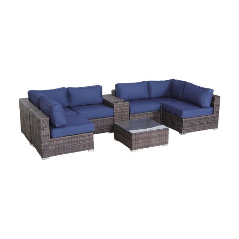 Elegant 4 Person Wicker Patio Seating Set With Cushions And Glass Top Table - R&R Furniture Gallery (Fountain Valley, CA)