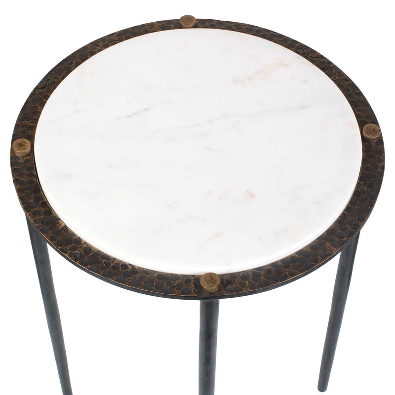 Wren - Round Marble Accent Table - Bronze / White