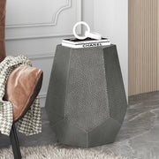 Modern hammered iron geometric end table by Noble House, featuring a stylish metal frame and sleek tabletop design.