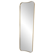 Large wall mirror by Uttermost with an antique brass finish, featuring a sleek rectangular frame and reflective glass surface.