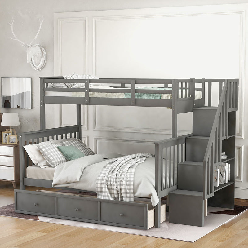 DreamHaus stairway bunk bed with built-in storage, safety guard rails, and sturdy wood construction for bedroom use