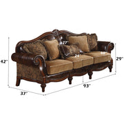 Dreena - Sofa With 5 Pillows - Two Tone Brown Synthetic Leather & Chenille Cherry - R&R Furniture Gallery (Fountain Valley, CA)
