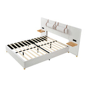 Upholstered Platform Bed, 2 Outlets And USB Charging Ports On Both Sides, 2 Bedside Pillows, Storage Shelves - R&R Furniture Gallery (Fountain Valley, CA)