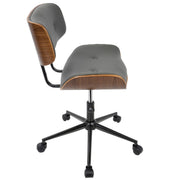 Lumi Source Lombardi mid-century modern adjustable swivel office chair with wooden armrests and a cushioned seat.