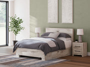 Signature Design by Ashley Lawroy panel bed with built-in storage drawers, featuring a modern wooden frame and sleek design.