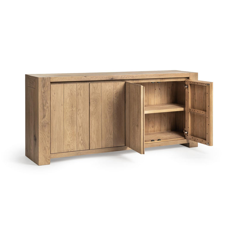Classic Home Bristol 4-door buffet cabinet with wood finish and modern design, featuring spacious storage and sleek handles.
