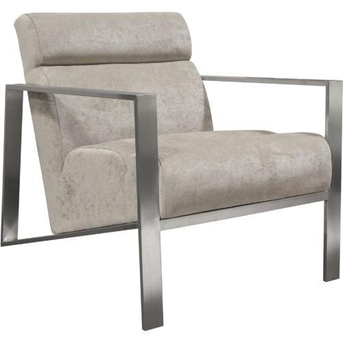 La Brea Accent Chair in Champagne Fabric with Brushed Stainless Steel Frame