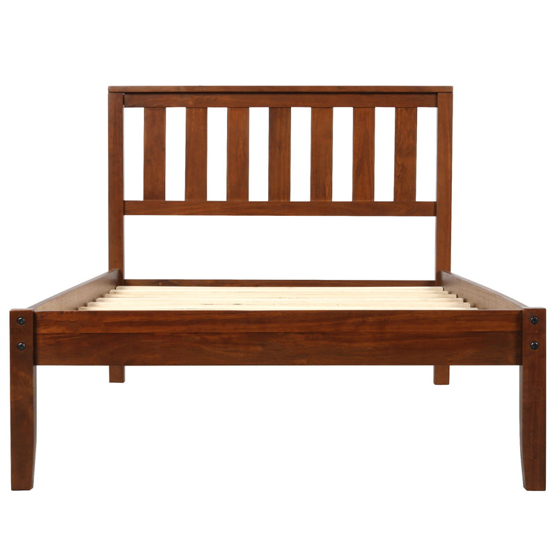 DreamHaus platform bed with headboard, footboard, and slat support, showcasing a modern wooden frame and sleek design.