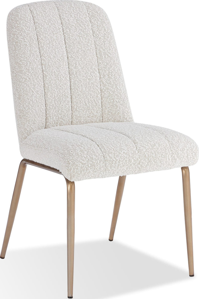 Apollo Upholstered Dining Chair in Ricotta Boucle and Brushed Bronze Metal