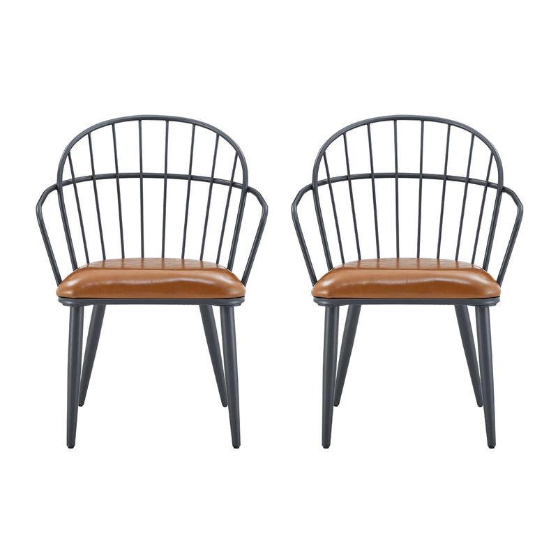 Industrial Inspired Upholstered Dining Chair Set With Metal Legs (Set of 2) - Brown - R&R Furniture Gallery (Fountain Valley, CA)