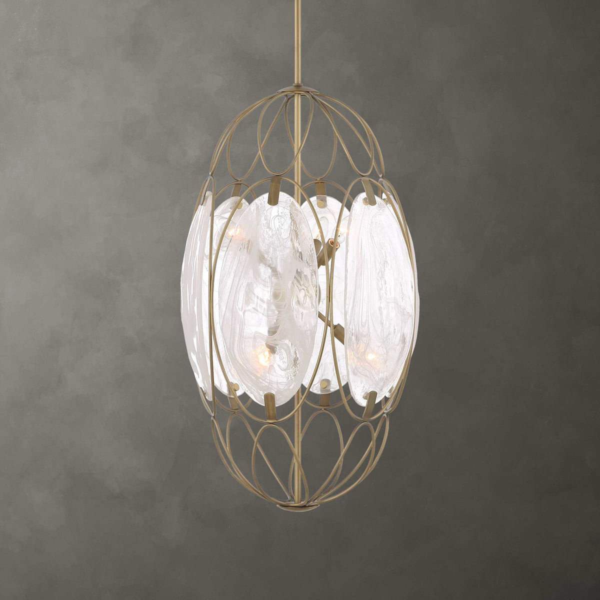 Valencia - 6 Light Glass Panel Pendant - Gold / White