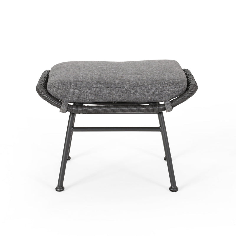 Outdoor Modern Boho Wicker Ottoman With Cushions (Set of 2) - R&R Furniture Gallery (Fountain Valley, CA)