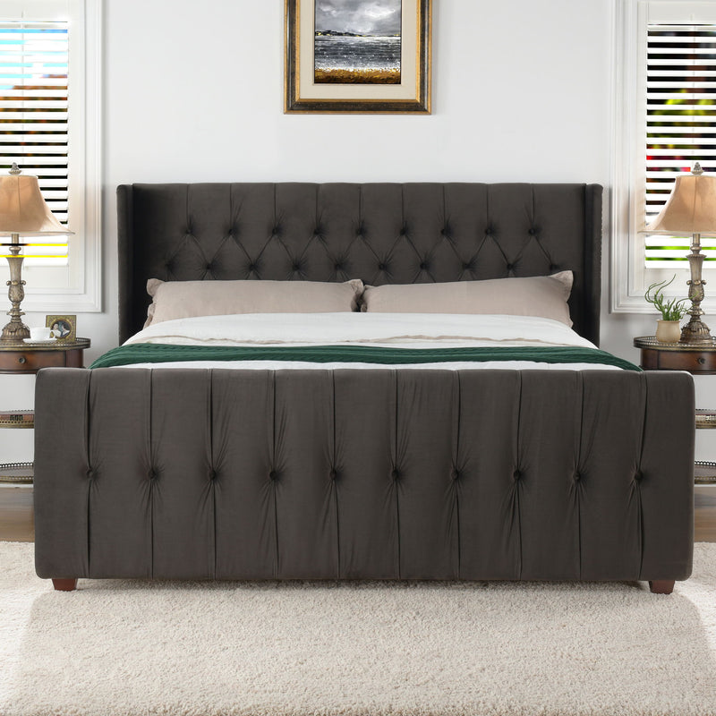 David - King Tufted Wingback Bed - Dark Charcoal Gray - R&R Furniture Gallery (Fountain Valley, CA)