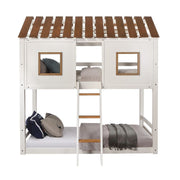 Inara - Twin Over Twin Bunk Bed - White & Rustic Oak - R&R Furniture Gallery (Fountain Valley, CA)