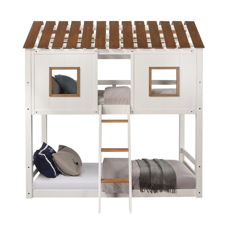 Inara - Twin Over Twin Bunk Bed - White & Rustic Oak - R&R Furniture Gallery (Fountain Valley, CA)