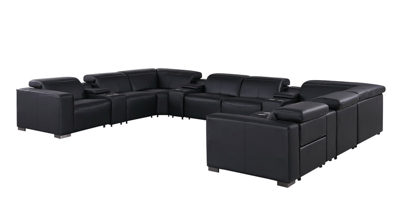 1208 - 12 Piece U Shaped Leather Sectional With 4 Power Recliners & Power Headrest