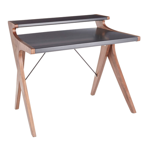 Lumi Source Archer contemporary lift top desk with walnut wood finish and gray accents, ideal for modern home office spaces.