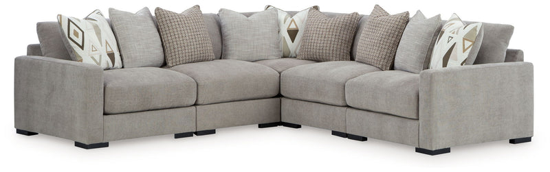 Benchcraft Aslan Court 5-piece sectional sofa with ottoman set, featuring plush cushions and modern living room furniture design.