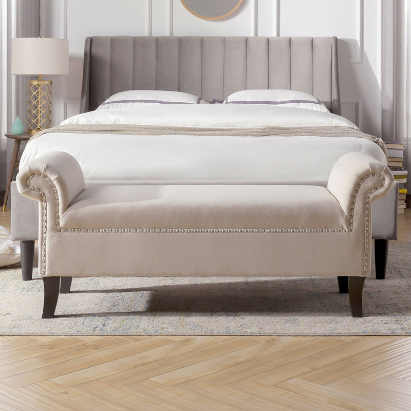 Kathy - Roll Arm Entryway Accent Bench - Sky Neutral Beige - R&R Furniture Gallery (Fountain Valley, CA)