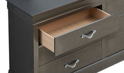 Metallic black dresser from Glory Furniture, showcasing a sleek and sophisticated storage solution with multiple drawers.