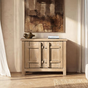 Jennifer Taylor Home Rowan 2 Door Accent Cabinet in natural wood finish, showcasing its stylish design and storage space.