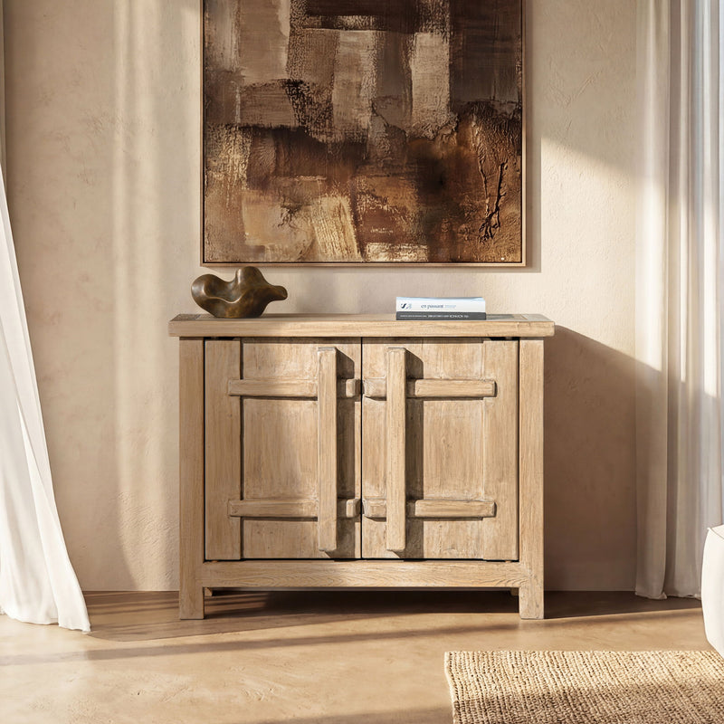 Jennifer Taylor Home Rowan 2 Door Accent Cabinet in natural wood finish, showcasing its stylish design and storage space.