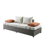 Salena - Patio Sofa With 2 Pillows & Ottoman - Beige Fabric & Gray Wicker - R&R Furniture Gallery (Fountain Valley, CA)