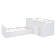 DreamHaus loft platform bed with 7 drawers, full guardrails, and modern L-shaped design for space-saving bedroom storage.