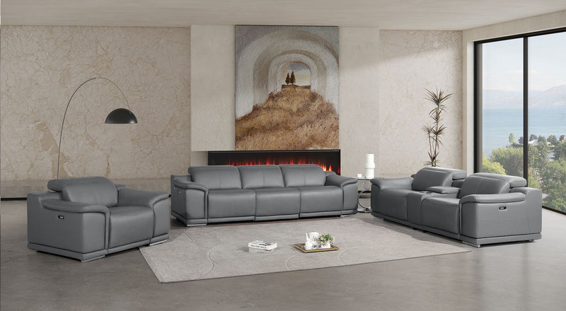 2679 - Power Reclining Sofa, Console Loveseat & Chair Set In Genuine Leather (5 Recliners) - R&R Furniture Gallery (Fountain Valley, CA)
