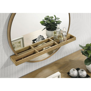 Benson - Round Vanity Wall Mirror With Shelf - Sand