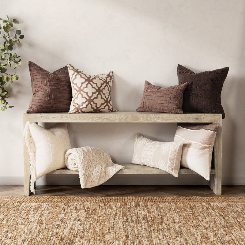 Sierra Brown Abbey 22x22 inch accent pillow from Classic Home with textured fabric and decorative piping.
