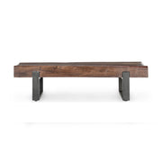 Reclaimed brown solid wood Duarte accent bench by Classic Home, showcasing sturdy construction and natural wood grain.